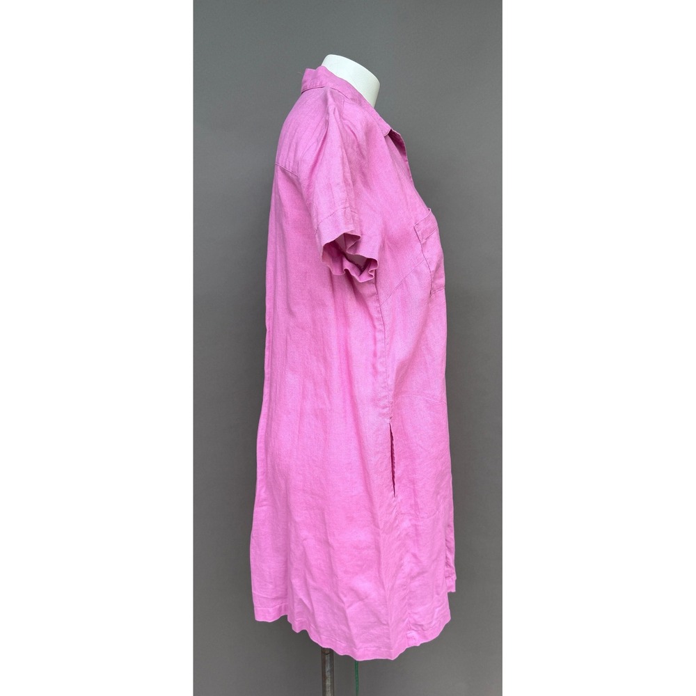 J Jill Linen Shirt Dress Medium Pink Short Sleeve Button Front Pockets Coastal - Picture 4 of 15